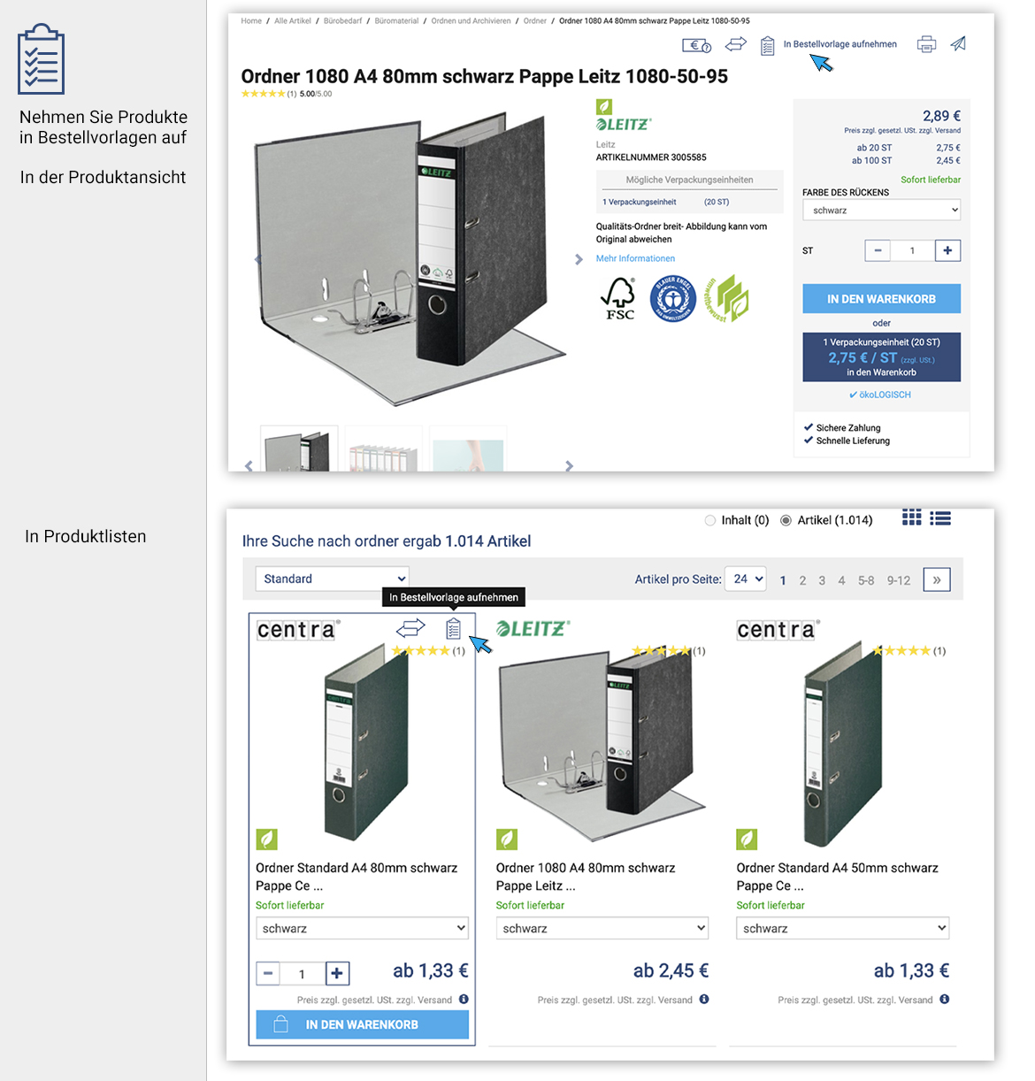 Produkte zu Bestellvorlagen hinzufügen